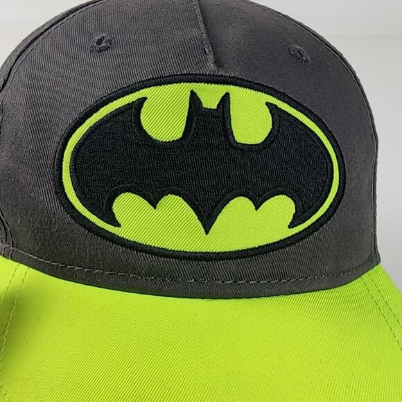 DC Comics Batman Youth OSFM Neon Yellow & Gray Baseball Cap Snapback Hat - Picture 9 of 9